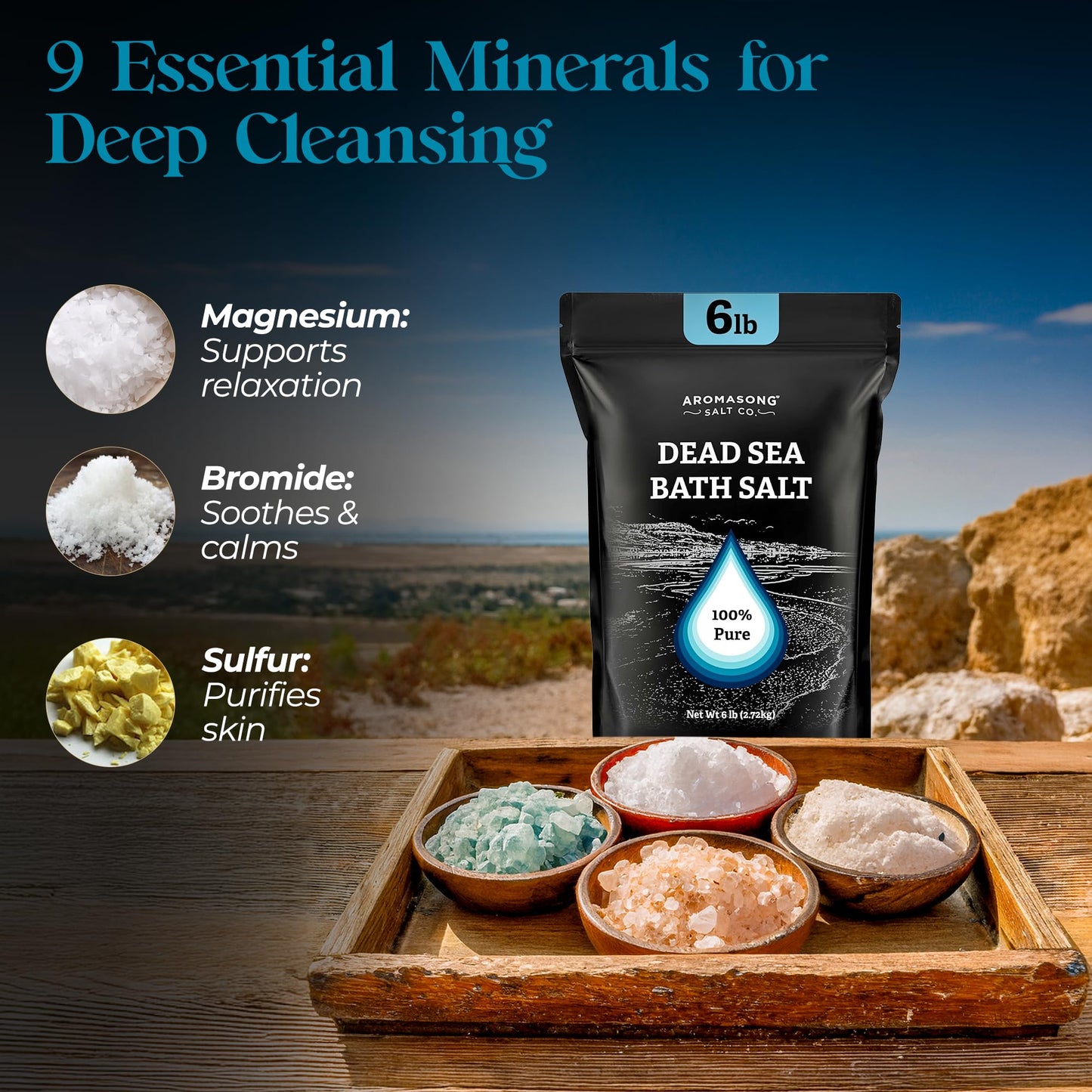 Aromasong Dead Sea Salt Bath Soak 6 Lbs. Bulk Pack - 100% Natural Dead Sea Salts for Soaking, Relaxation, and Detoxification of Skin, Dead Sea Salts Beauty & Personal Care Aromasong