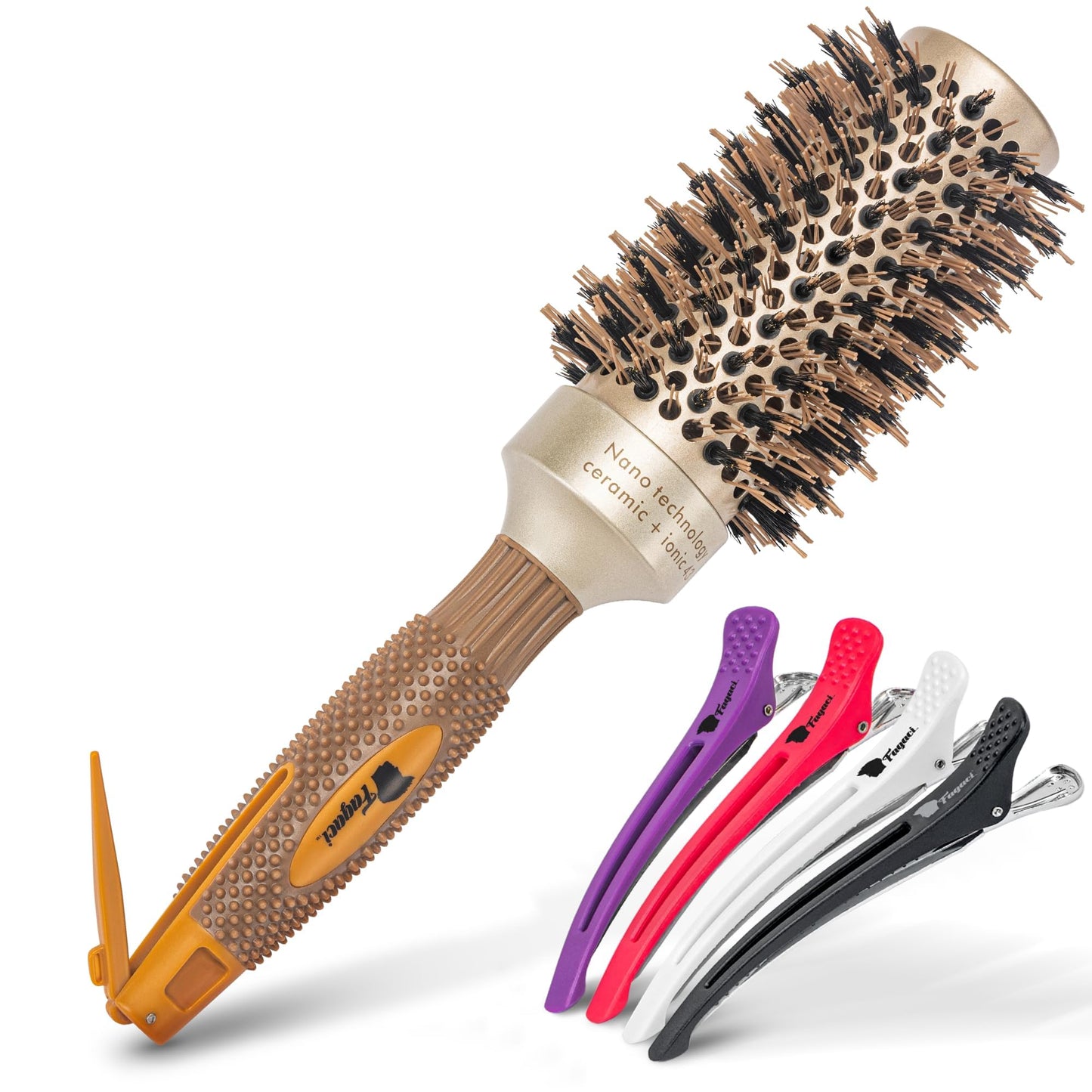 Fagaci Professional Round Brush with Natural Boar Bristle for Blow Drying, Nano Technology Ceramic + Ionic for Voluminous Healthy Hair Styling | Beauty & Personal Care Fagaci