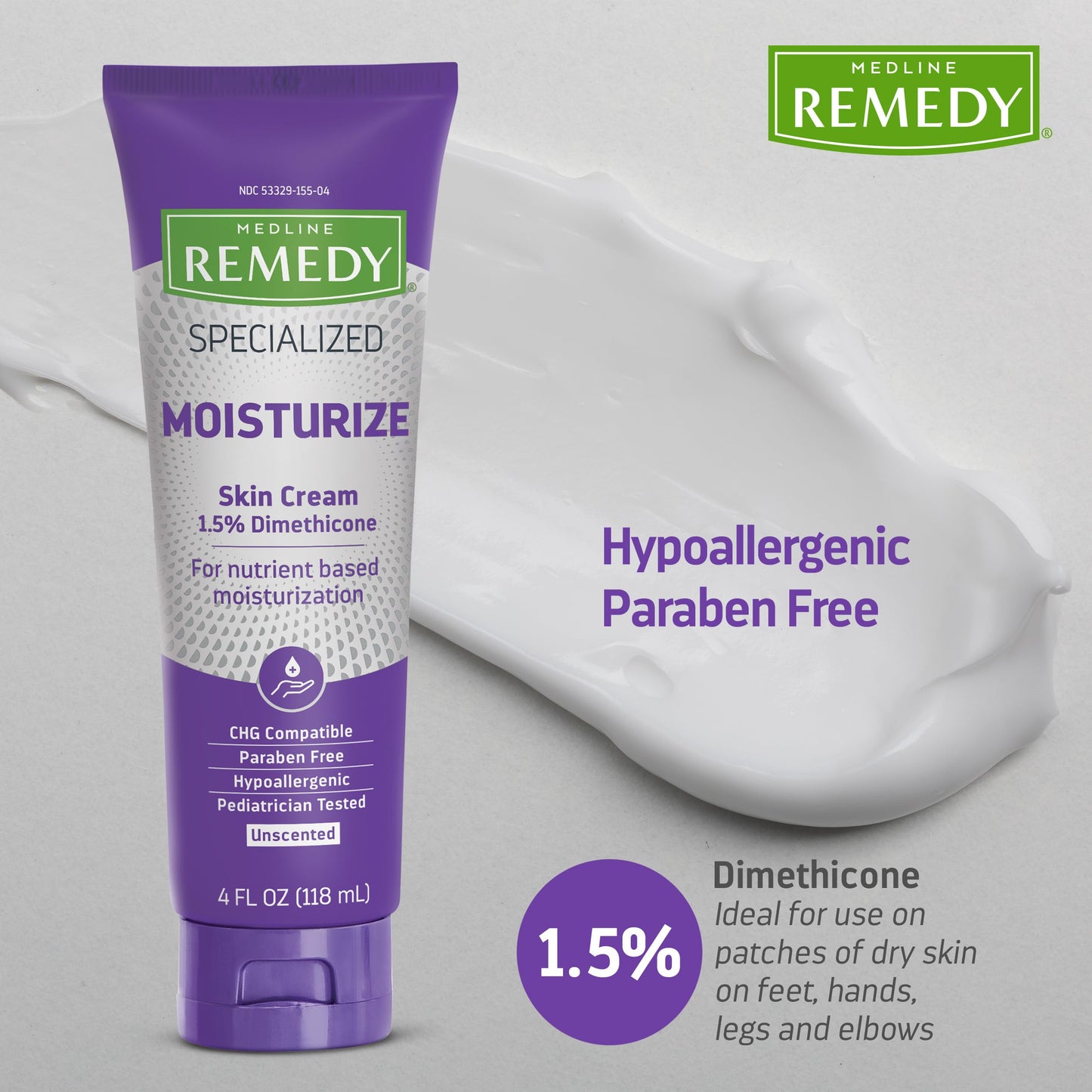 Medline Remedy Specialized Skin Cream, Unscented (4 fl oz), 1.5% Dimethicone, Nourishing Moisturizer for Dry Skin, Paraben-free, and Hypoallergenic Beauty & Personal Care Medline