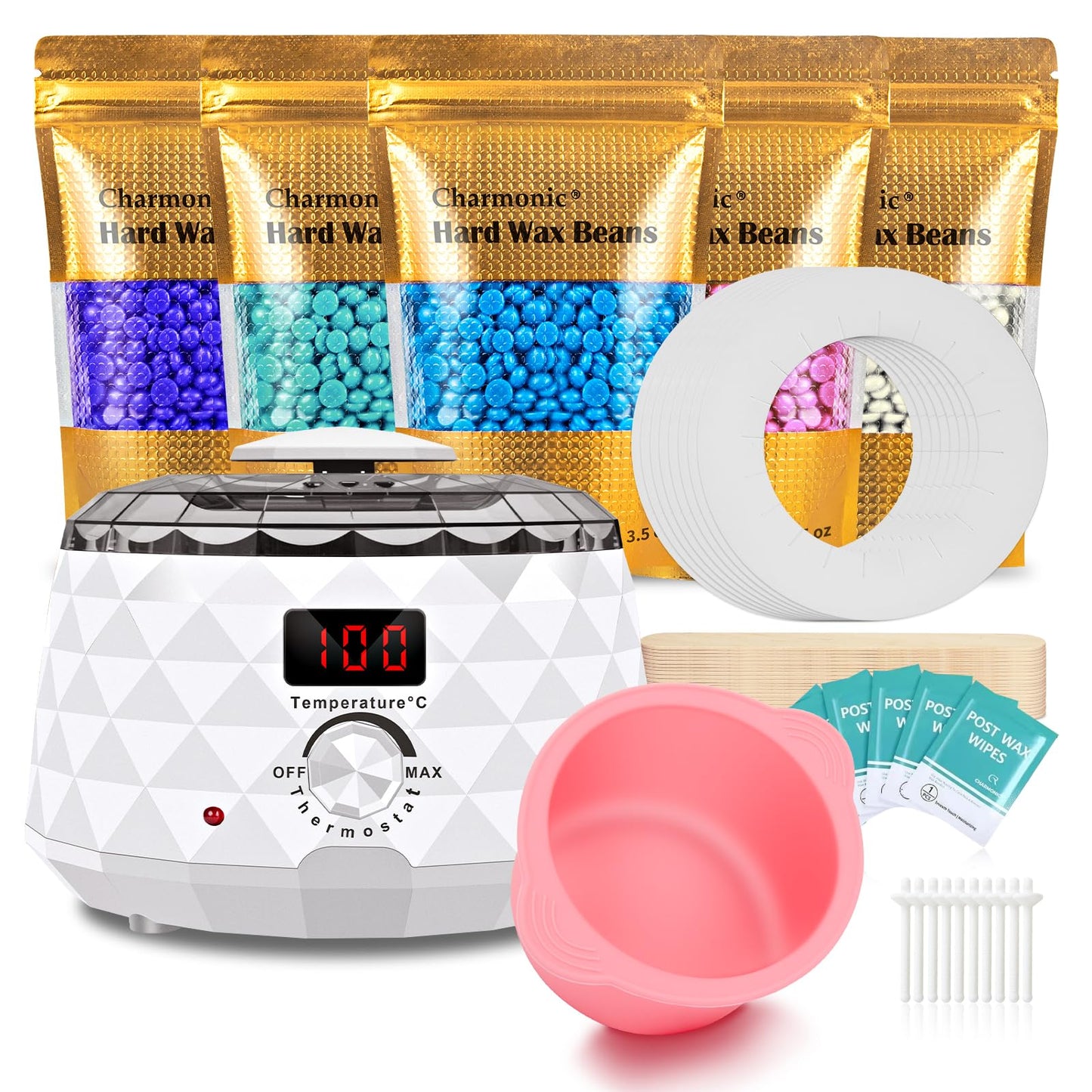 Charmonic Wax Warmer, Upgrade Digital Waxing Kit with Silicone Pot & 500g Hard Wax Beads for Whole Body Brazilian Bikini Legs Armpit Nose Hair Beauty and Personal Care Charmonic