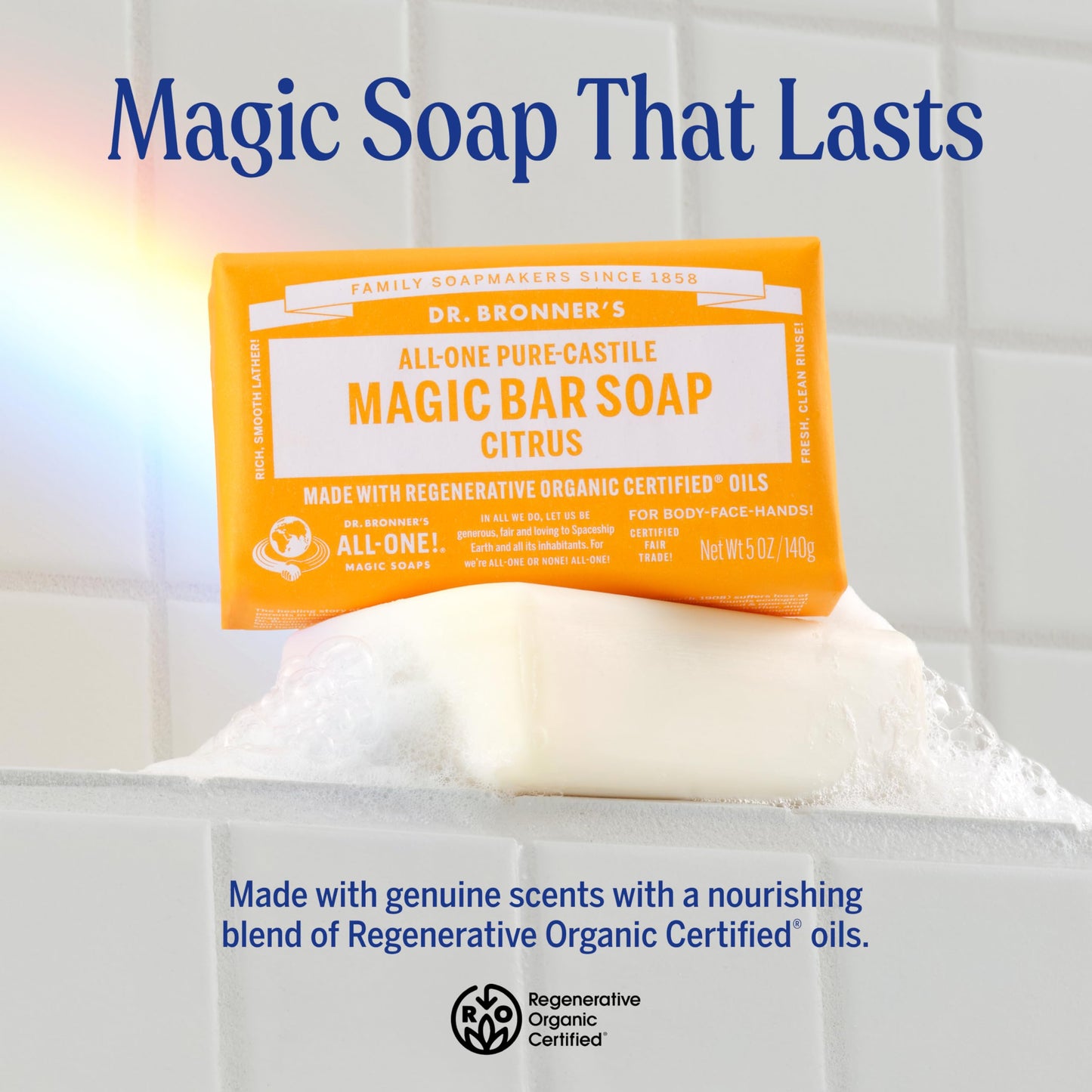 Dr. Bronner's Pure-Castile Magic Soap Bar (Citrus, 5 oz, 6-Pack)- Bath Soap with Regenerative Organic Certified Oils - For Face, Body & Hair - Gentle Beauty & Personal Care Dr. Bronner's