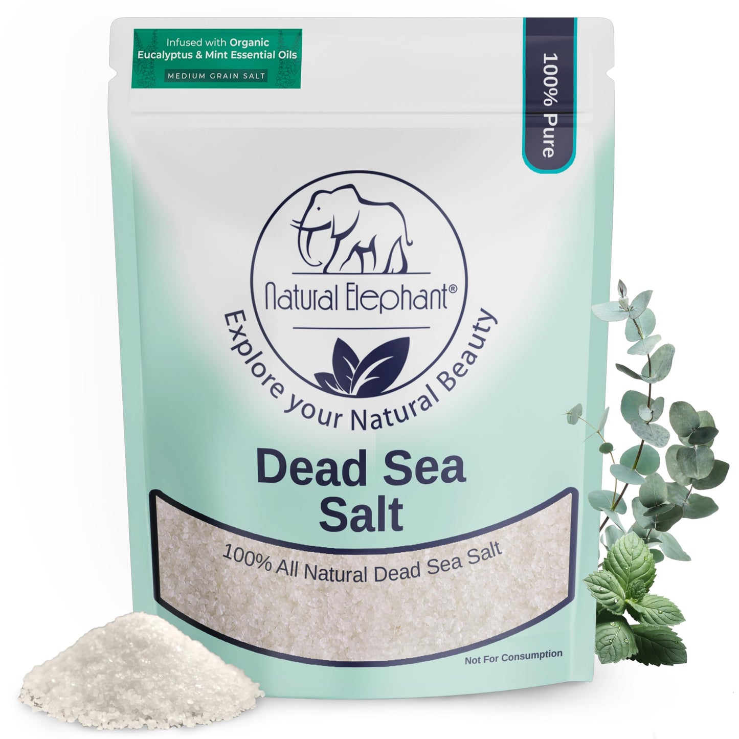 Natural Elephant Dead Sea Eucalyptus Mint Bath Salt - Bathing and Foot Soak for Energizing and Refreshing 100% Pure with Organic Eucalyptus Mint Beauty and Personal Care Natural Elephant