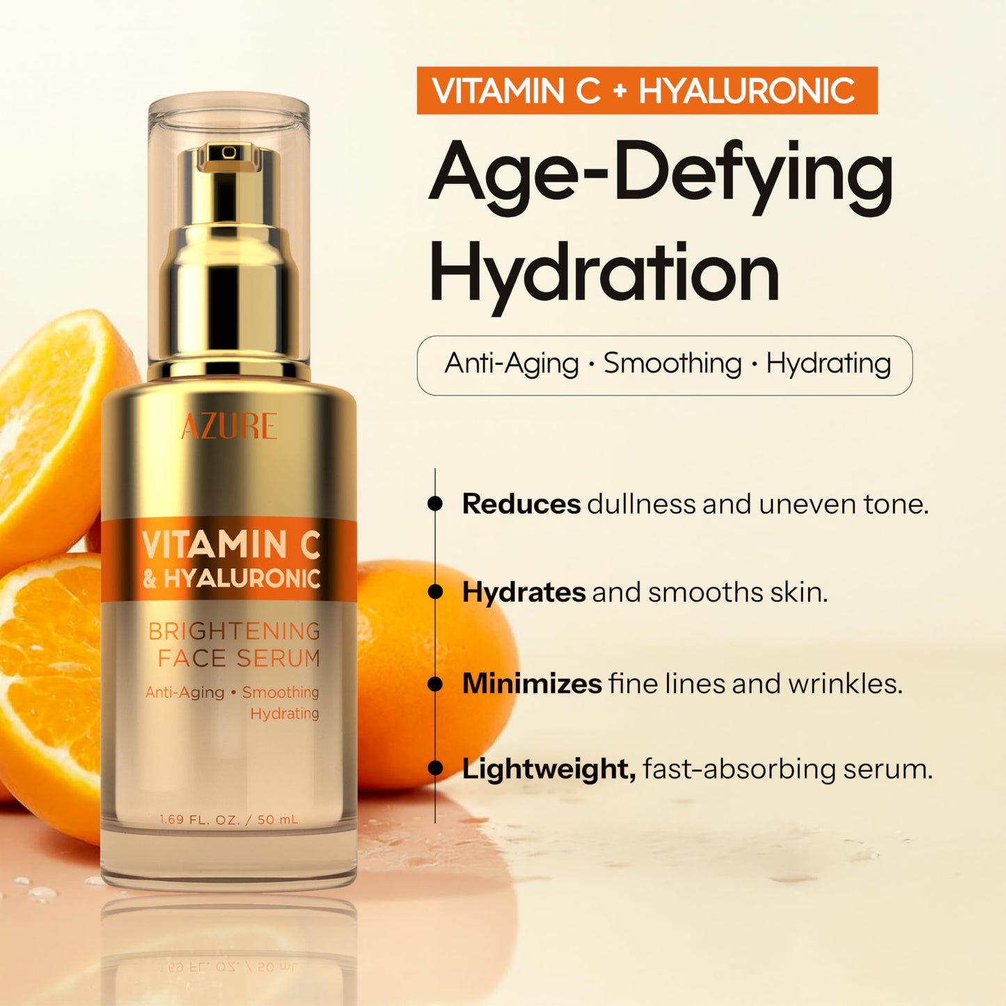 Azure Cosmetics Vitamin C Serum For Face - Dermatologist Tested, Anti-Aging with Hyaluronic Acid for Dark Spots, Fine Lines & Wrinkles - Brightning Beauty & Personal Care Azure Cosmetics