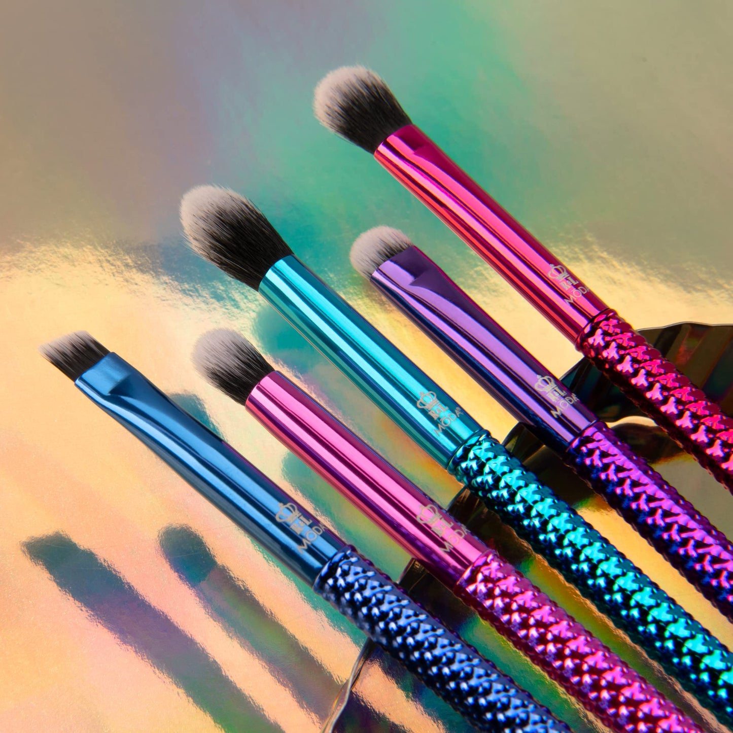 MODA Pro 5pc Deluxe Eye Makeup Brush Kit, Includes - Shader, Crease, Detail, Smudger, and Liner Brushes (Multi-Colored Metallic) Beauty & Personal Care MODA