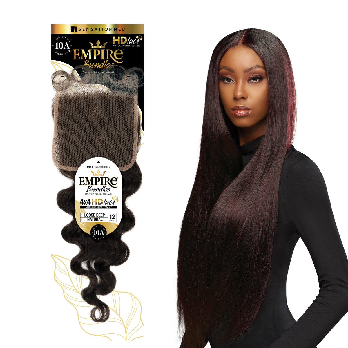Sensationnel Empire Bundle 4x4 Closure-Loose Deep 12 Inch,NATURAL/BLACK