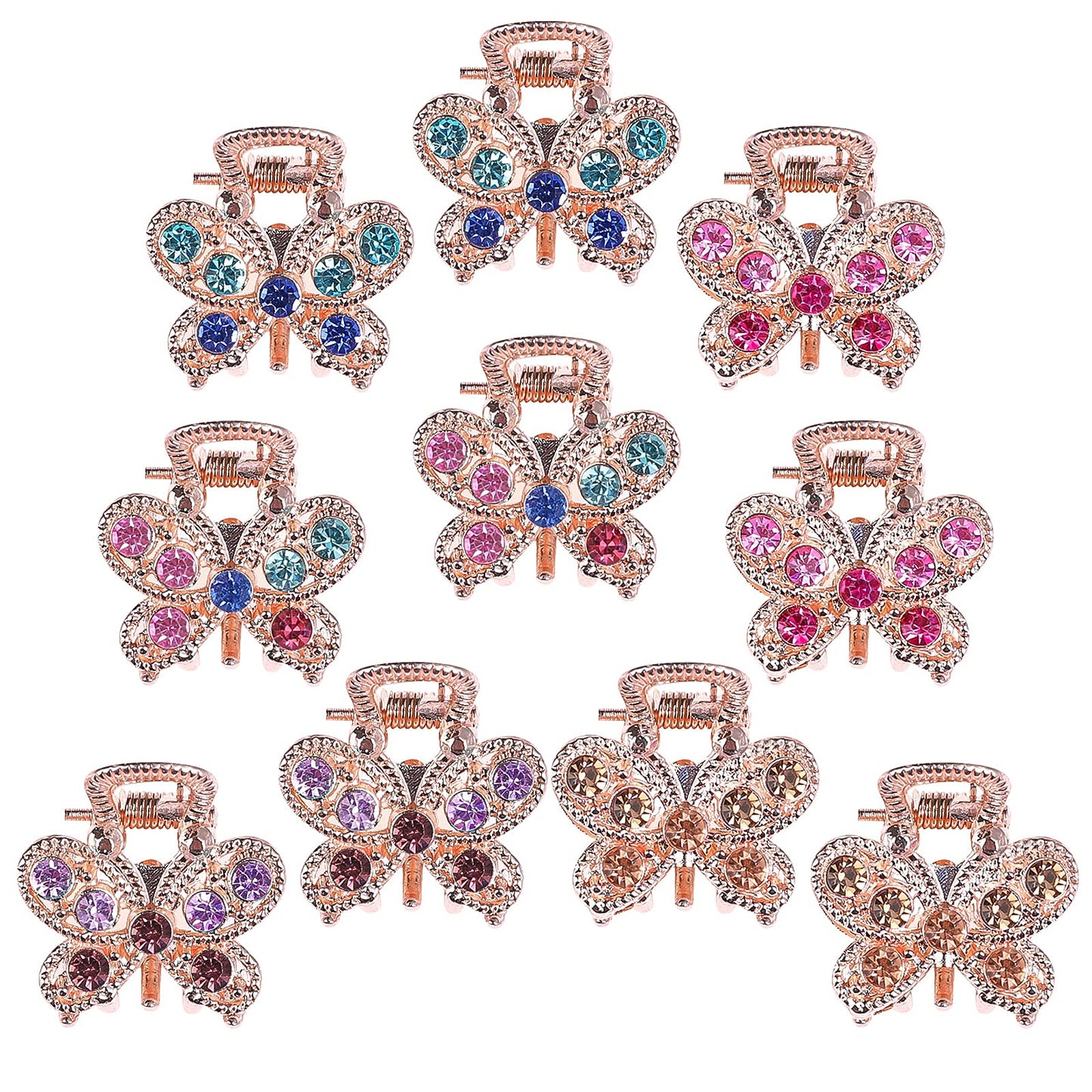 QXUJI 10PCS Rhinestone Hair Claw Jaw Clips, Crystal Metal No-slip Hair Grip Clamps, Mini Butterfly Bangs Clip Bow Hair Claw Gripper, for Women Girls Beauty & Personal Care QXUJI