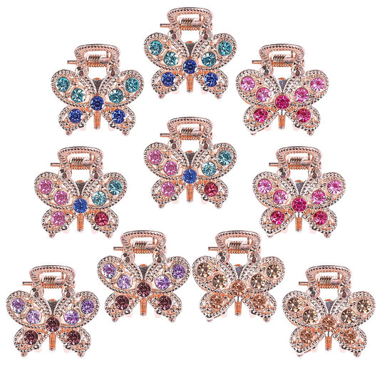 QXUJI 10PCS Rhinestone Hair Claw Jaw Clips, Crystal Metal No-slip Hair Grip Clamps, Mini Butterfly Bangs Clip Bow Hair Claw Gripper, for Women Girls Beauty & Personal Care QXUJI
