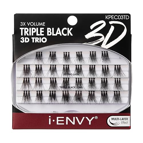 iENVY False Eyelashes Triple Black 3D Individual Trio Lashes 3X Volume Reusable Eyelash Clusters (Long) Beauty & Personal Care i•ENVY