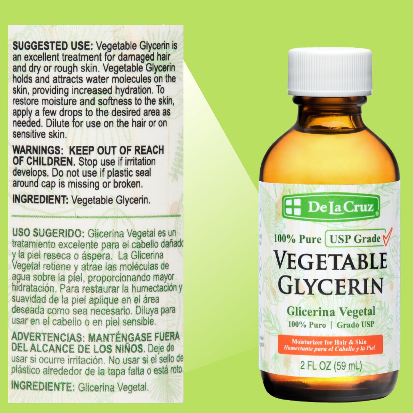 De La Cruz Vegetable Glycerin, 100% Pure Liquid Glycerine USP Grade for Hair, Skin and DIY Projects 2 FL. OZ. (6 Bottles) Beauty & Personal Care De La Cruz