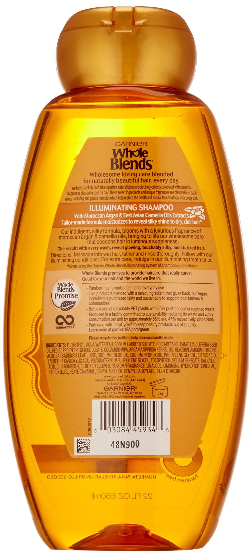 Garnier Whole Blends Shampoo with Moroccan Argan & Camellia Oils Extracts, 22 Fl Oz (Pack of 1), Moroccan Argan & Camelilia Oils