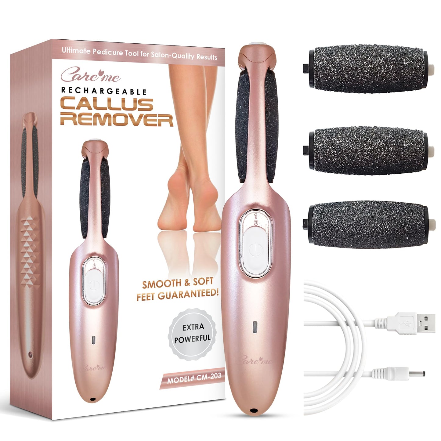 Powerful Electric Callus Remover Wand - Rechargeable Foot File, Grinder & Scrubber - Removes Dead, Hard Skin & Calluses - Best Pedicure Tool for Soft Beauty & Personal Care Care me