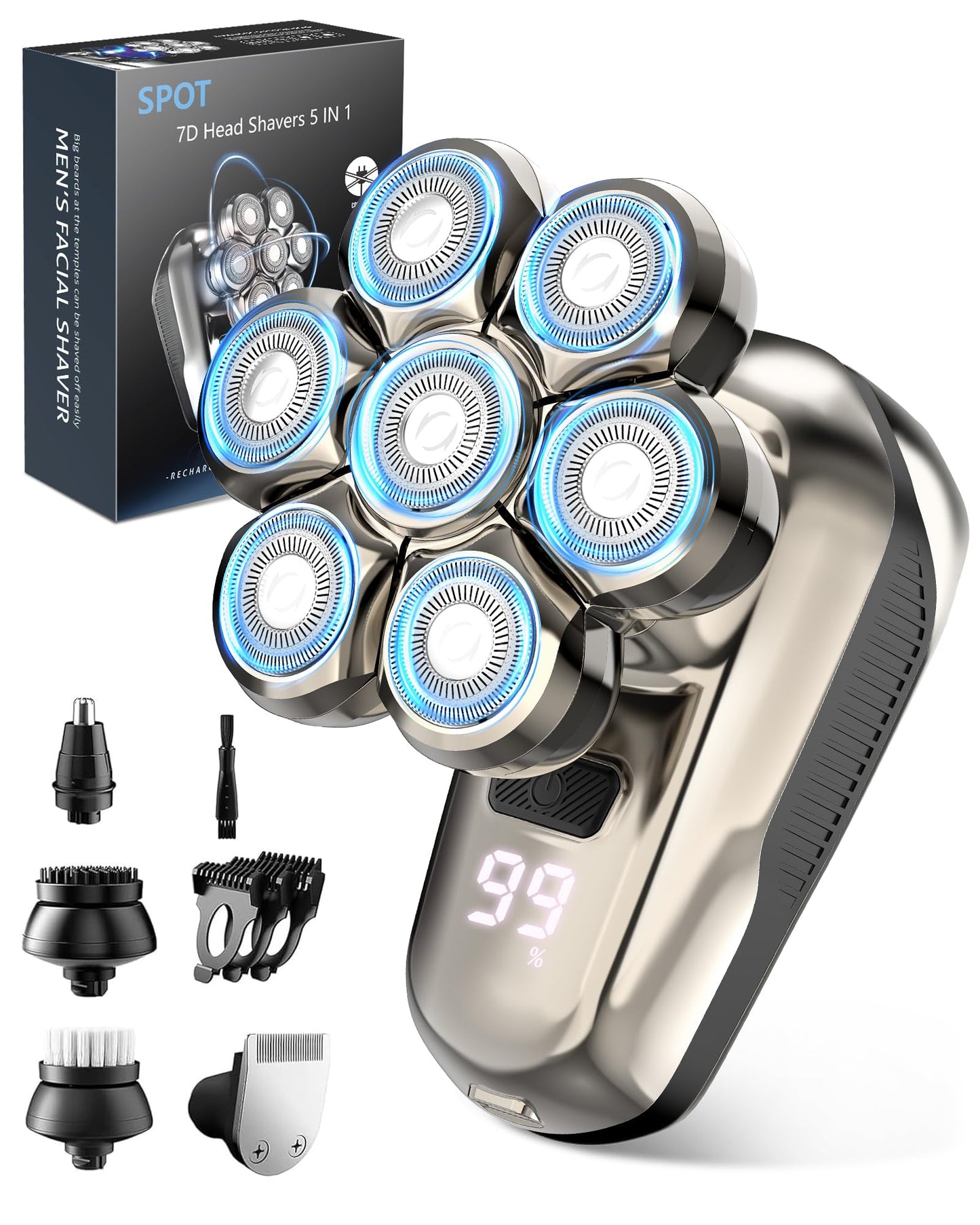 Head Shaver for Bald Men, 5-in-1 Electric Razor with 7D Floating & 2-Speed Modes, IPX7 Waterproof, LED Smart Display and Type-C Fast Charging Beauty and Personal Care SROT