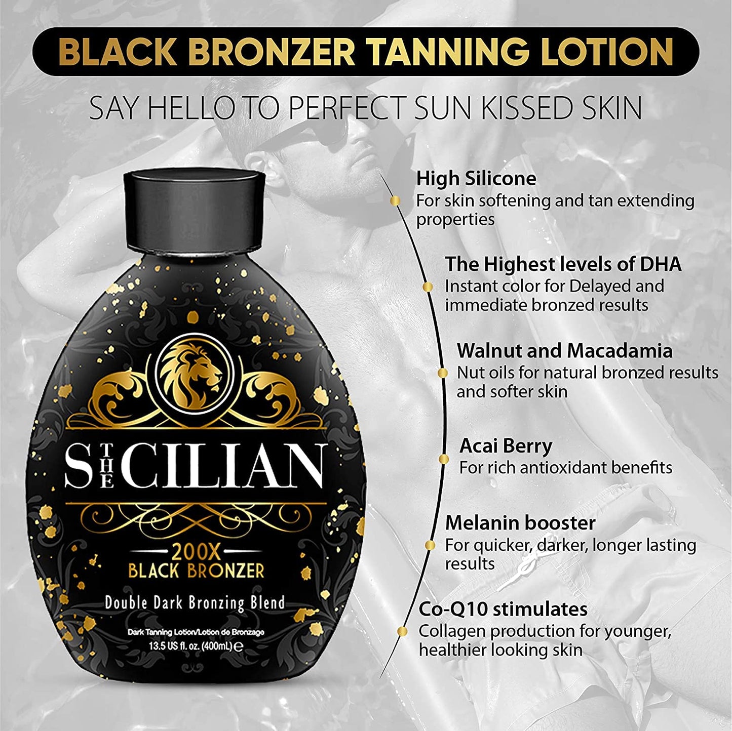 The Sicilian 200X Dark Black Bronzer Tanning Lotion - BEST for Glowing Skin - Gradual Bronzing & Sunless Self Tanner Lotion - Luxurious Sunless Body Beauty & Personal Care The Sicilian
