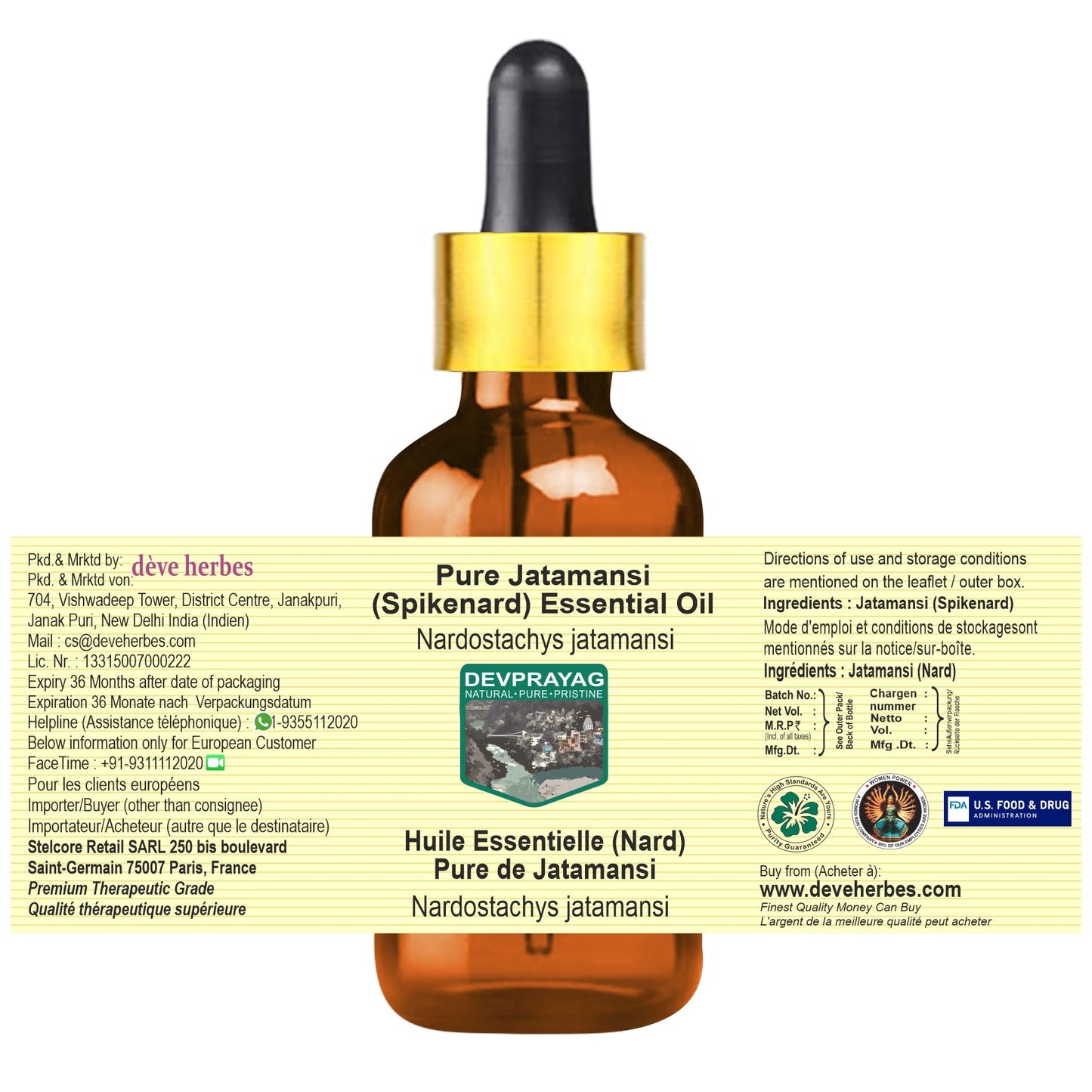 Devprayag Jatamansi (Spikenard) Essential Oil (Nardostachys jatamansi) with Glass Dropper - Pure - Non-Sticky - Non-Greasy - Lightweight - Men & Women Beauty and Personal Care DEVPRAYAG