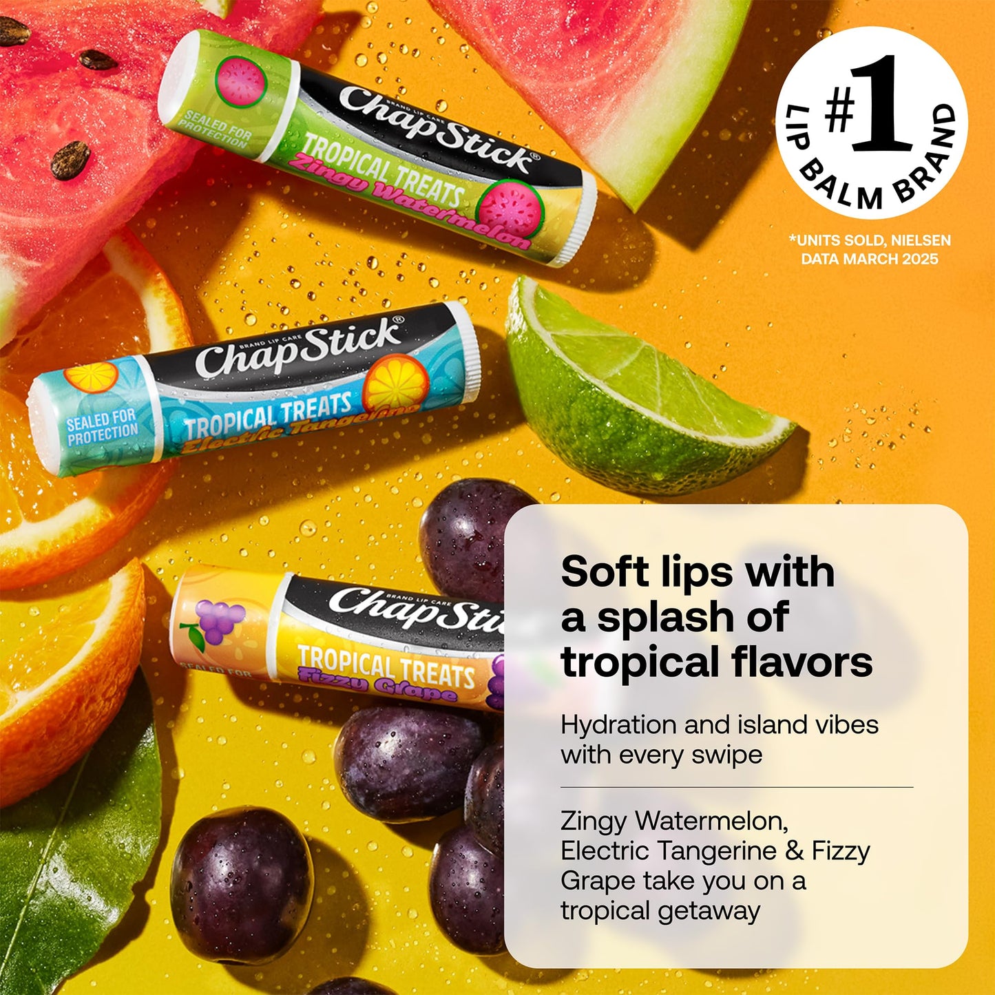 ChapStick Lip Care, Tropical Treats Collection (9 Sticks) - Electric Tangerine, Fizzy Grape & Zingy Watermelon Lip Balm, 0.15 Oz Ea Beauty and Personal Care ChapStick