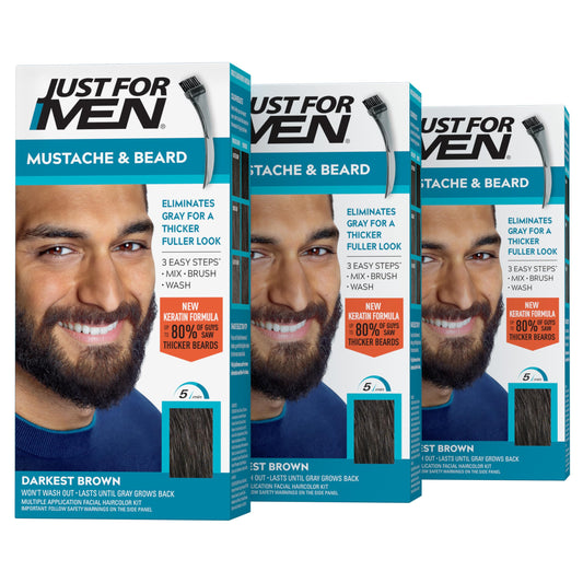 Just For Men Mustache & Beard, Beard Coloring for Gray Hair with Brush, With Keratin Biotin Aloe and Coconut Oil for Healthy Facial Hair - Darkest Beauty & Personal Care Just for Men