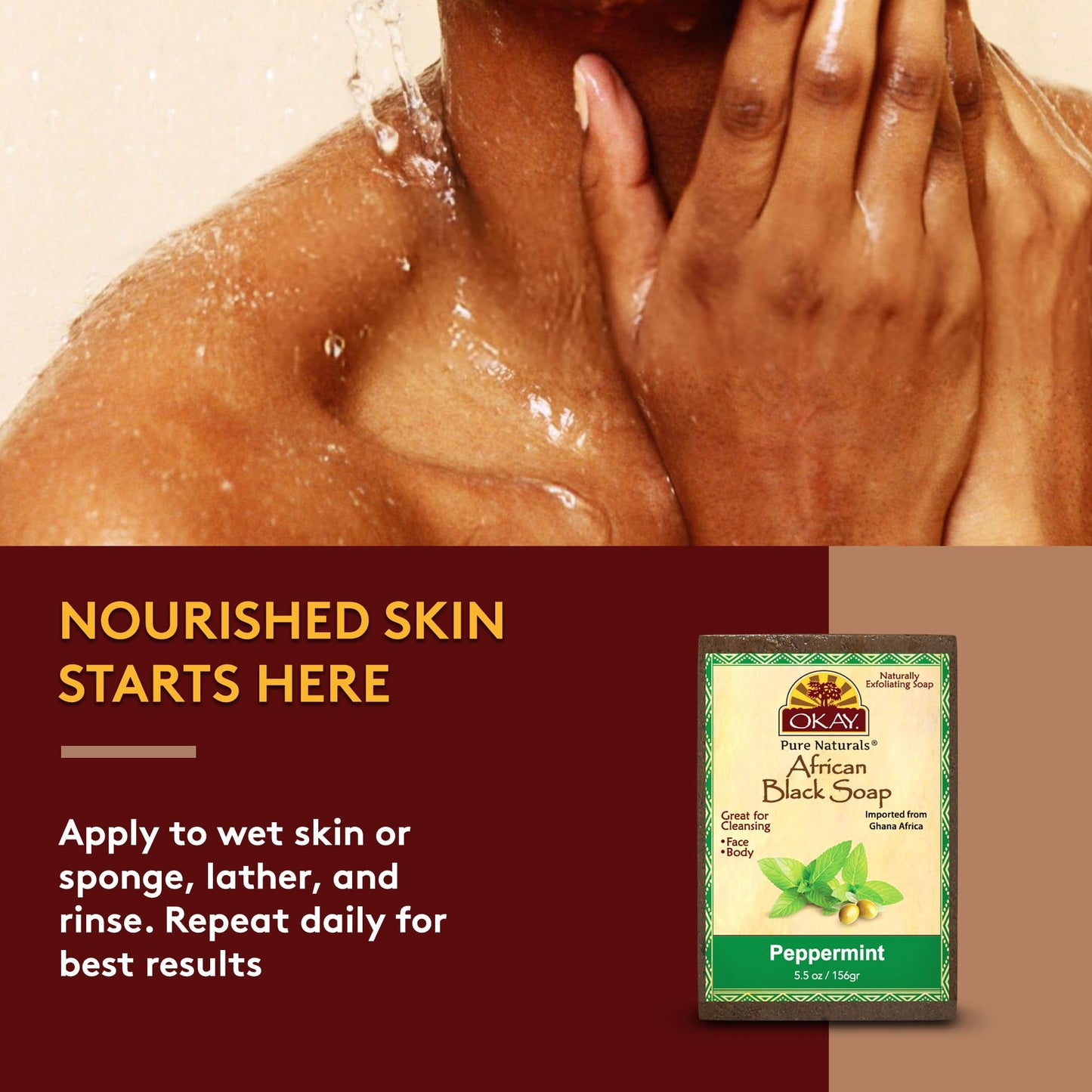 OKAY | African Black Soap with Peppermint | For All Skin Types | Cleanses and Exfoliates | Nourishes and Heals | Free of Sulfate, Silicone & Paraben | Beauty & Personal Care OKAY