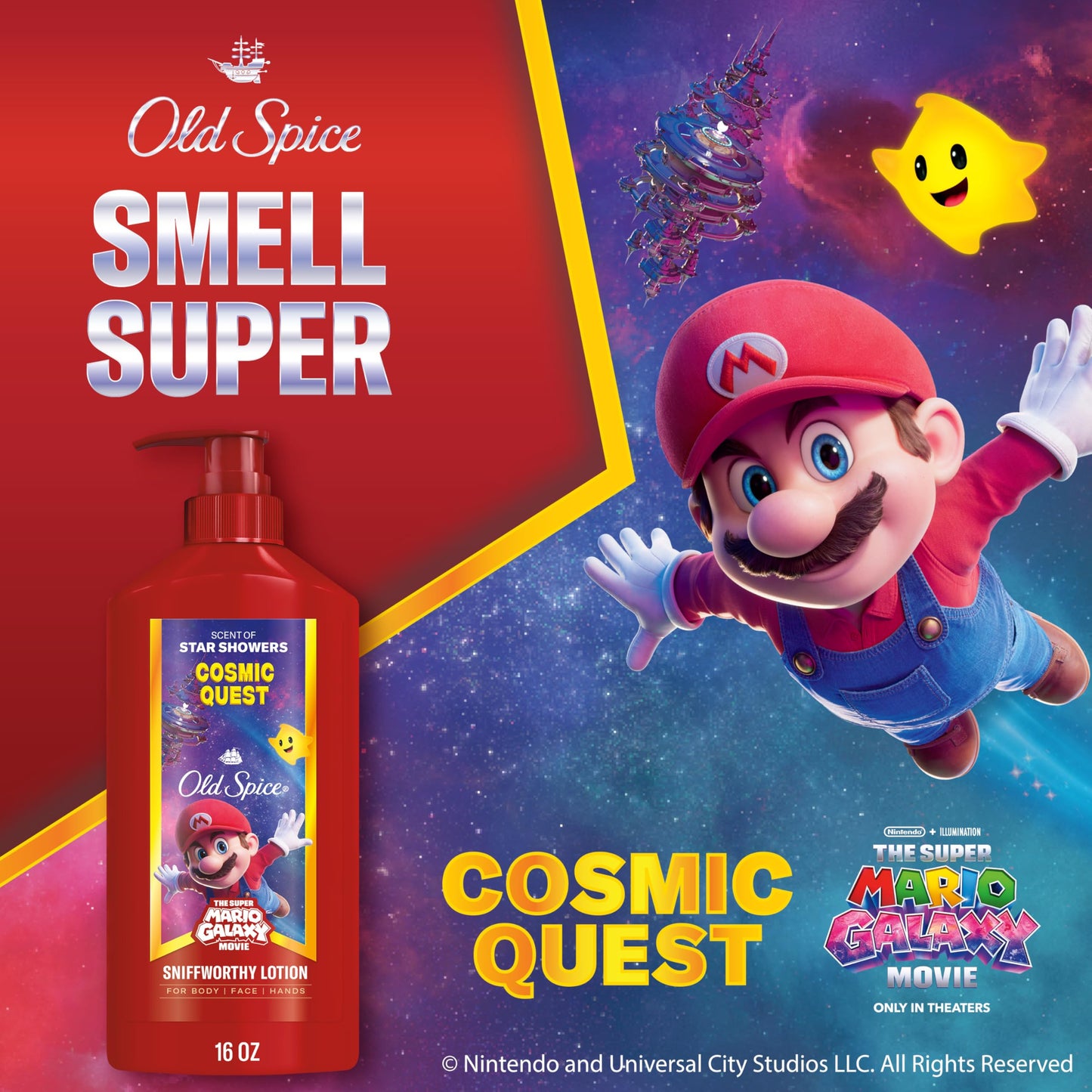 Old Spice Hand and Body Lotion for All Skin Types, x The Super Mario Galaxy Movie, 24/7 Lightweight Moisturization, Smell Super with Cosmic Quest Beauty & Personal Care Old Spice