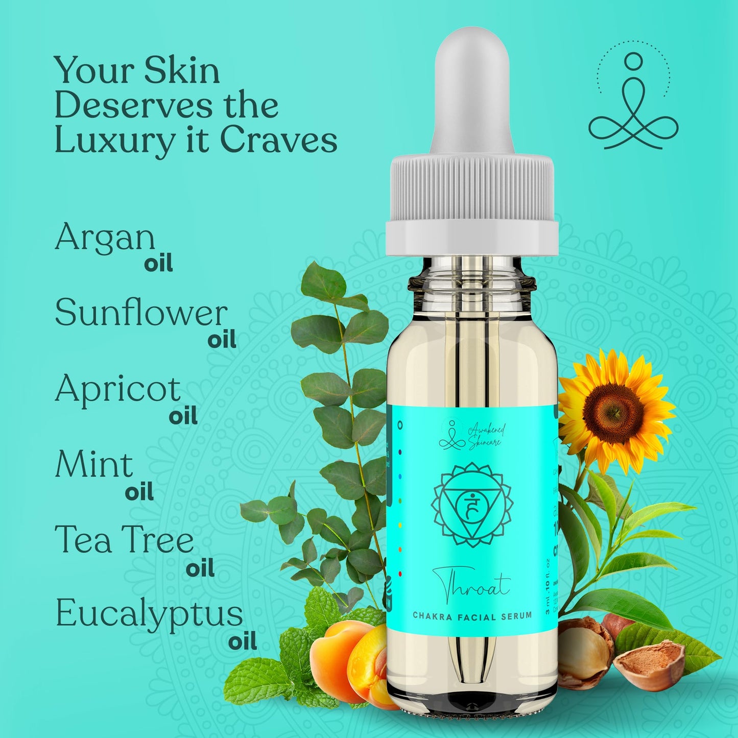 Throat Chakra Facial Serum Essential Oil Blend, Natural & Organic Moisturizing Serum for Face with Sunflower, Argan, Apricot, Rosemary, Lavender Oils Beauty & Personal Care Awakened Skincare