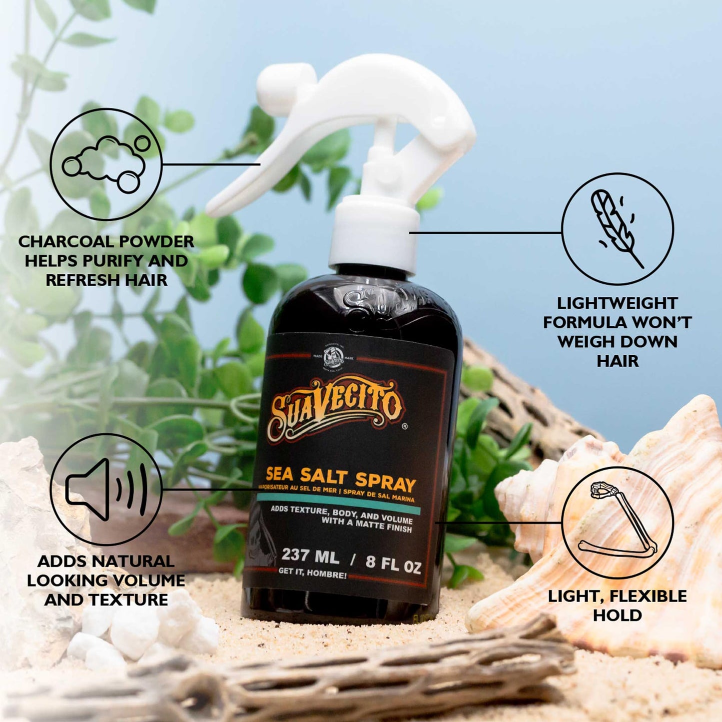 Suavecito Sea Salt Spray - Natural Hair Volume and Texture with Light Flexible Hold for Men, Alcohol & Paraben-Free, 8 oz Beauty & Personal Care Suavecito