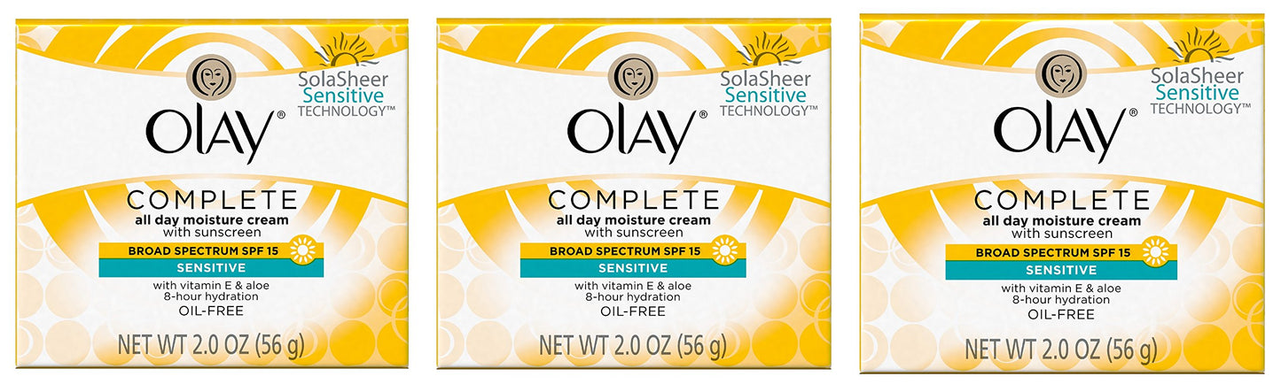 Olay Face Moisturizer, Complete All Day Moisture Face Cream with Sunscreen, SPF 15, Sensitive Skin, 2 Oz (Pack of 3) Beauty & Personal Care Olay