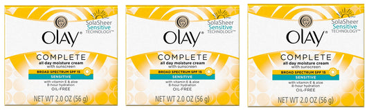 Olay Face Moisturizer, Complete All Day Moisture Face Cream with Sunscreen, SPF 15, Sensitive Skin, 2 Oz (Pack of 3) Beauty & Personal Care Olay