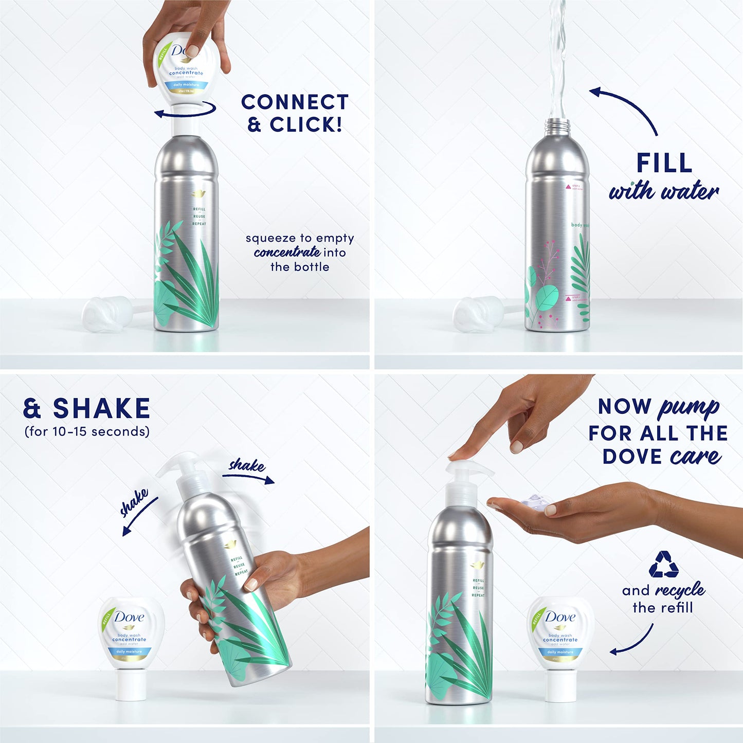 Dove Concentrate Refill For Instantly Soft Skin And Lasting Nourishment Daily Moisture Refill For Use Reusable Bottle 4 Fl Oz Beauty & Personal Care Dove