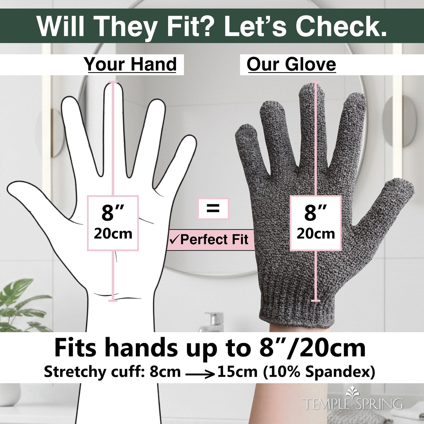 Temple Spring Shower Gloves Exfoliating for Women - Natural Textured Rayon Bamboo Exfoliating Glove with Thicker Weave for Deep Cleansing, Dead Skin Beauty and Personal Care Temple Spring