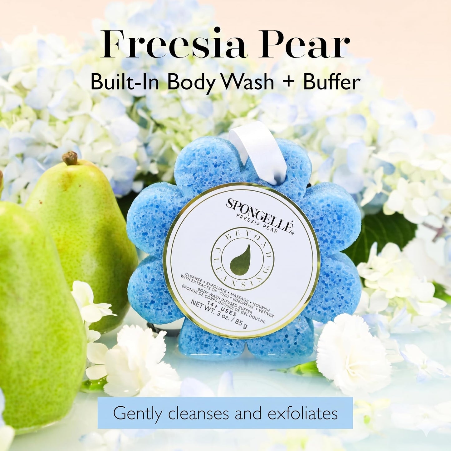 Spongellé Freesia Pear Wild Flower Bath Sponge - Built-in Body Wash & Body Scrubber, Shower Loofah Sponge for Women - 14+ uses Beauty and Personal Care SPONGELLÉ