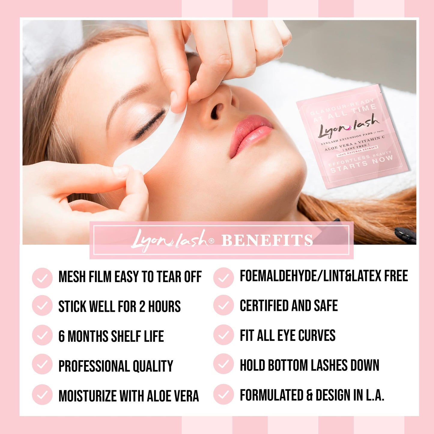 100 Pairs Eyelash Extension Under Eye Gel Pads by Lyon Lash - Lint Free with Aloe Vera Hydrogel Eye Patches, Premium Eyelash Extension Supplies Beauty & Personal Care Lyon lash