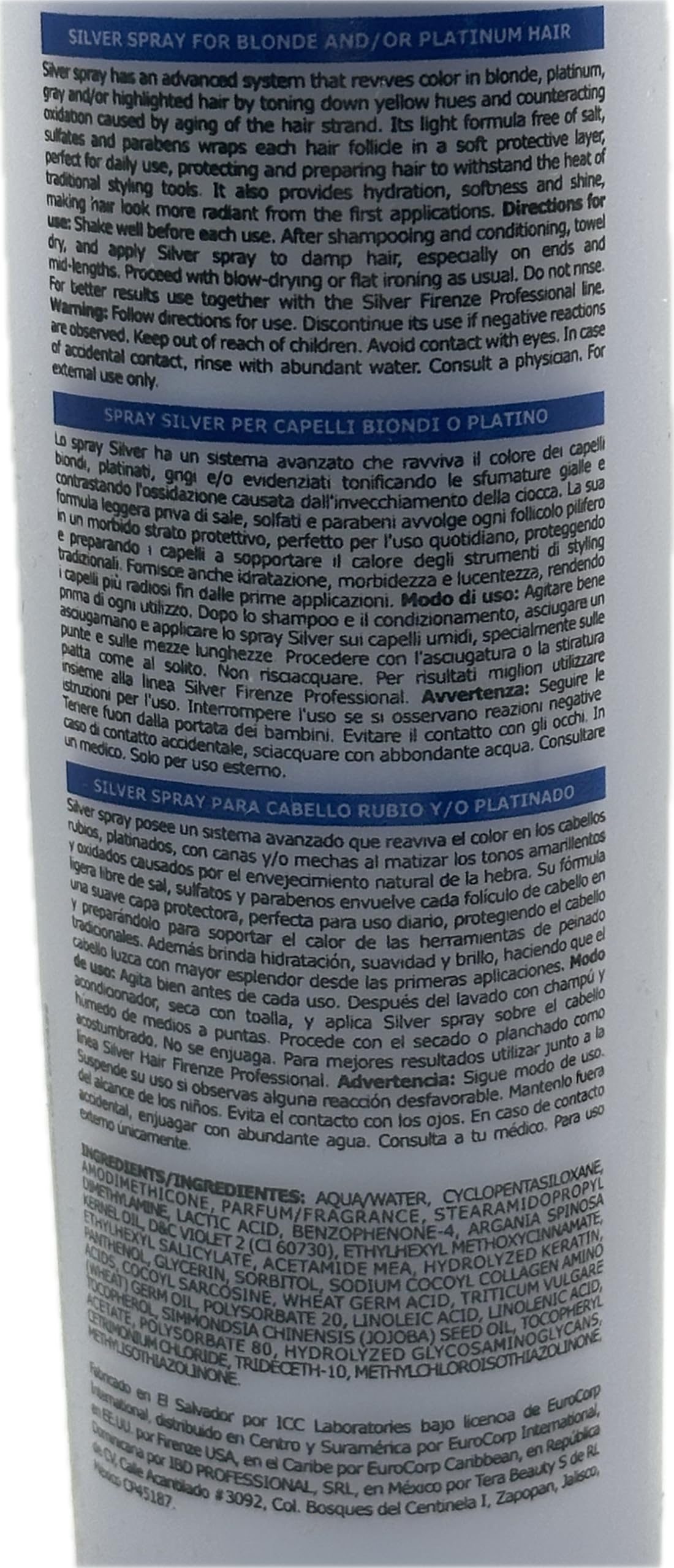 Firenze Professional Silver Hair Shampoo 10.1 oz, Conditioner10.1 oz, Mask Treatment 13.5 oz + SIlver Hair Protein Spray 10.1 fl oz Free Lip Gloss Beauty & Personal Care Firenze Professional