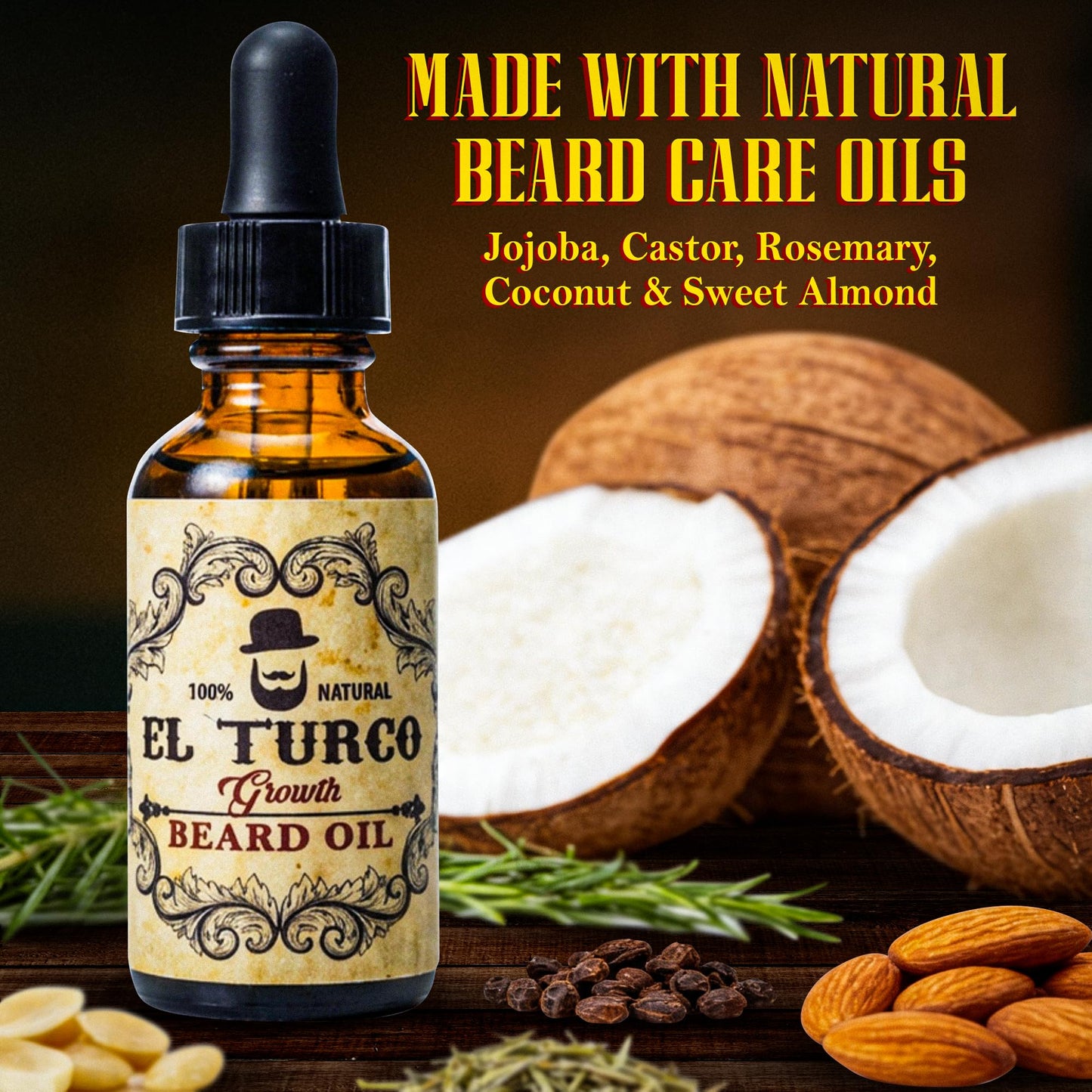 EL TURCO Beard Oil for Men with Jojoba, Castor & Rosemary, Natural Beard Growth Oil for Thicker, Fuller Beards, Helps Soften Dry Skin & Patchy Beards Beauty and Personal Care EL TURCO