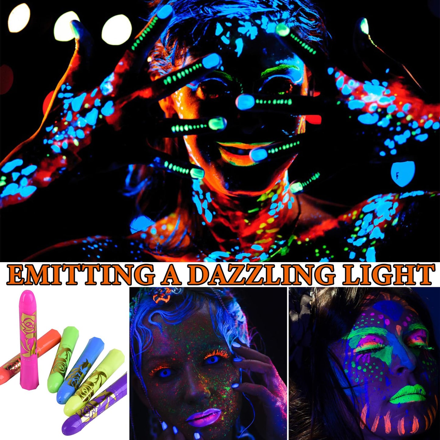 6 Pcs Glow in the Dark Face Body Paint,Blacklight Neon Face & Body Paints,Easily Cleanable Paint Set Neon Makeup Glow in the Dark Party Supplies A Beauty & Personal Care BKPPLZP