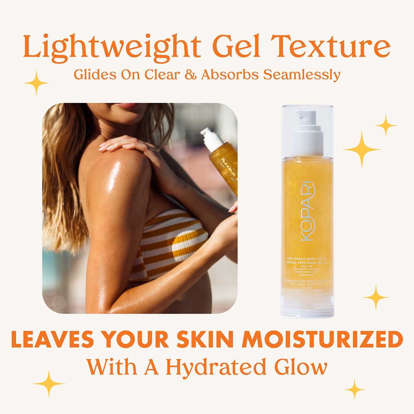Kopari Sun Shield Body Glow, Broad Spectrum SPF 50, Lightweight Shimmering Gel Texture Absorbs Quickly, Non Sticky, Glowing Results, Gold 5 oz Beauty & Personal Care Kopari