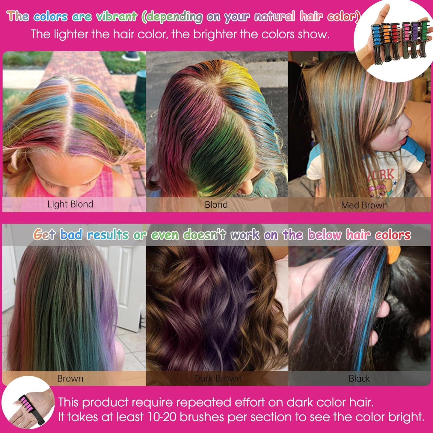 New Hair Chalk Comb Temporary Hair Color Dye for Girls Kids, Washable Hair Chalk for Girls Age 4 5 6 7 8 9 10-12 Birthday Christmas New Year Cosplay Beauty & Personal Care MSDADA