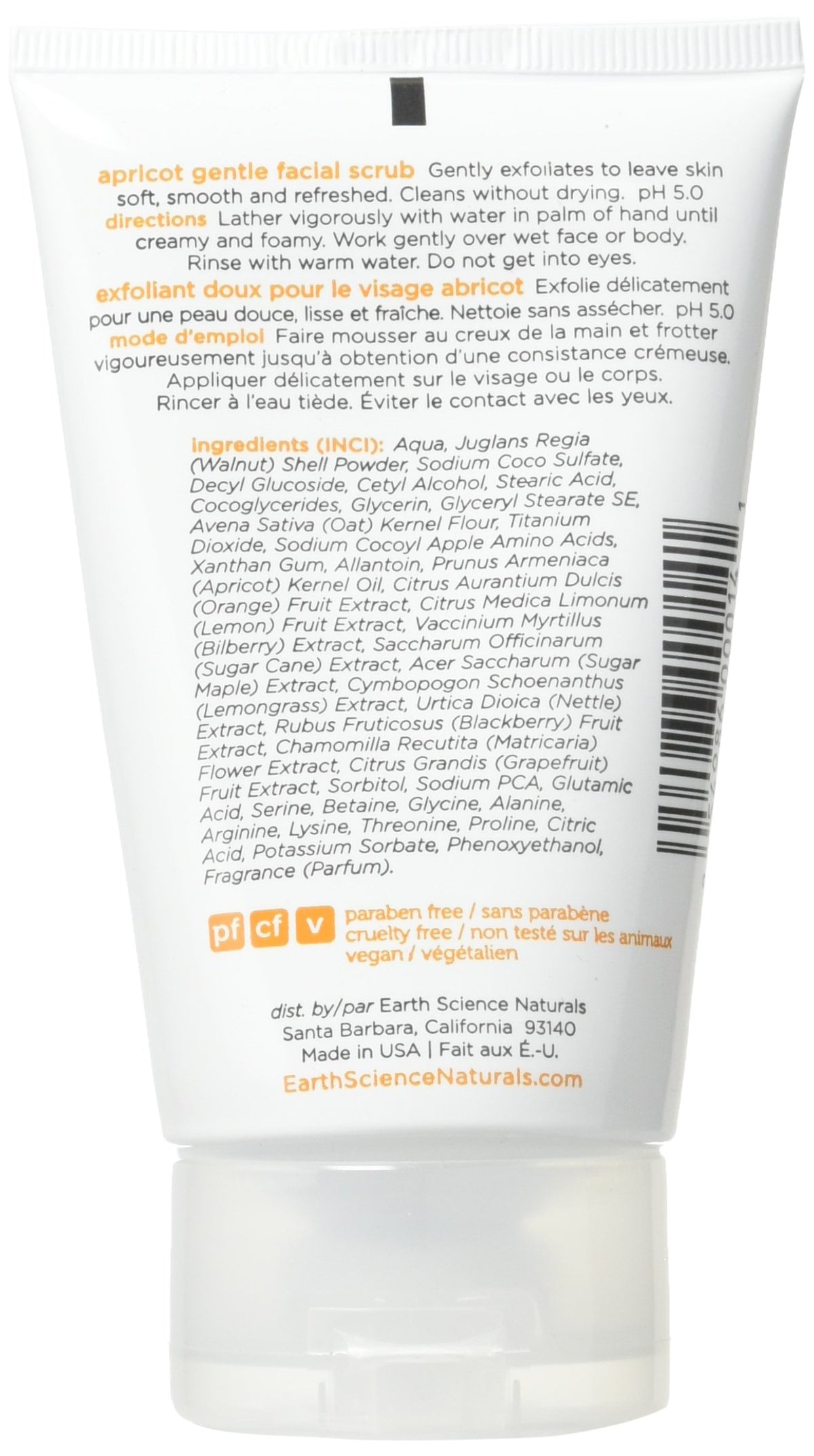 Earth Science Apricot Gentle Facial Scrub with Bilberry, Orange & Chamomile - moisturizing & exfoliating Cleanser, 4 oz. (Pack of 6)