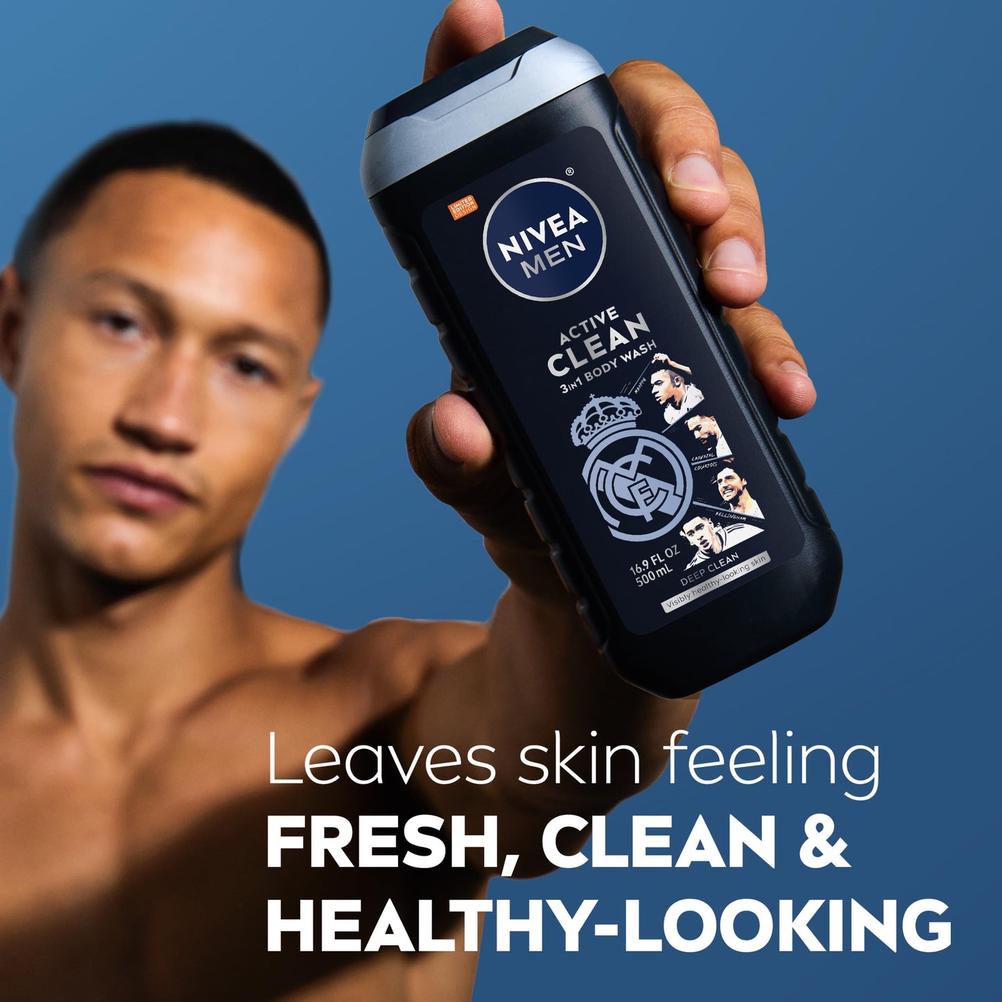 NIVEA MEN Real Madrid Limited Edition Design Active Clean Body Wash with Natural Charcoal for Normal to Oily Skin, 3-in-1 Charcoal Body Wash, Face Beauty & Personal Care NIVEA MEN