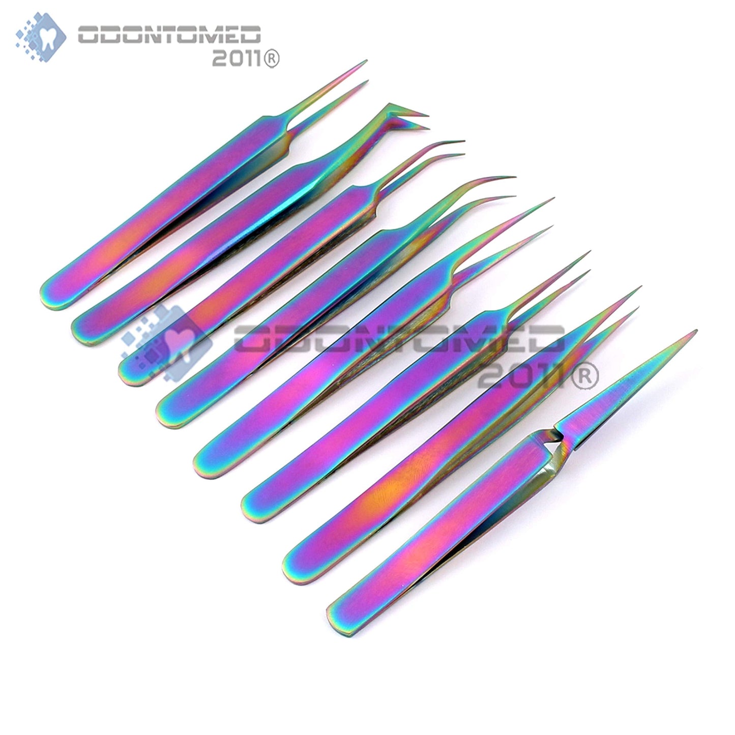 OdontoMed2011® Set of 8 Piece Stainless Steel Multi Rainbow Color Eyelash Extension Tweezers Beauty and Personal Care OdontoMed2011