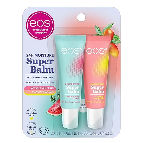 eos 24H Moisture Super Balm- Watermelon Frosé & Mango Melonade, Lip Mask, Day or Night Lip Treatment, Made for Sensitive Skin, 0.35 fl oz, 2-Pack Beauty & Personal Care eos