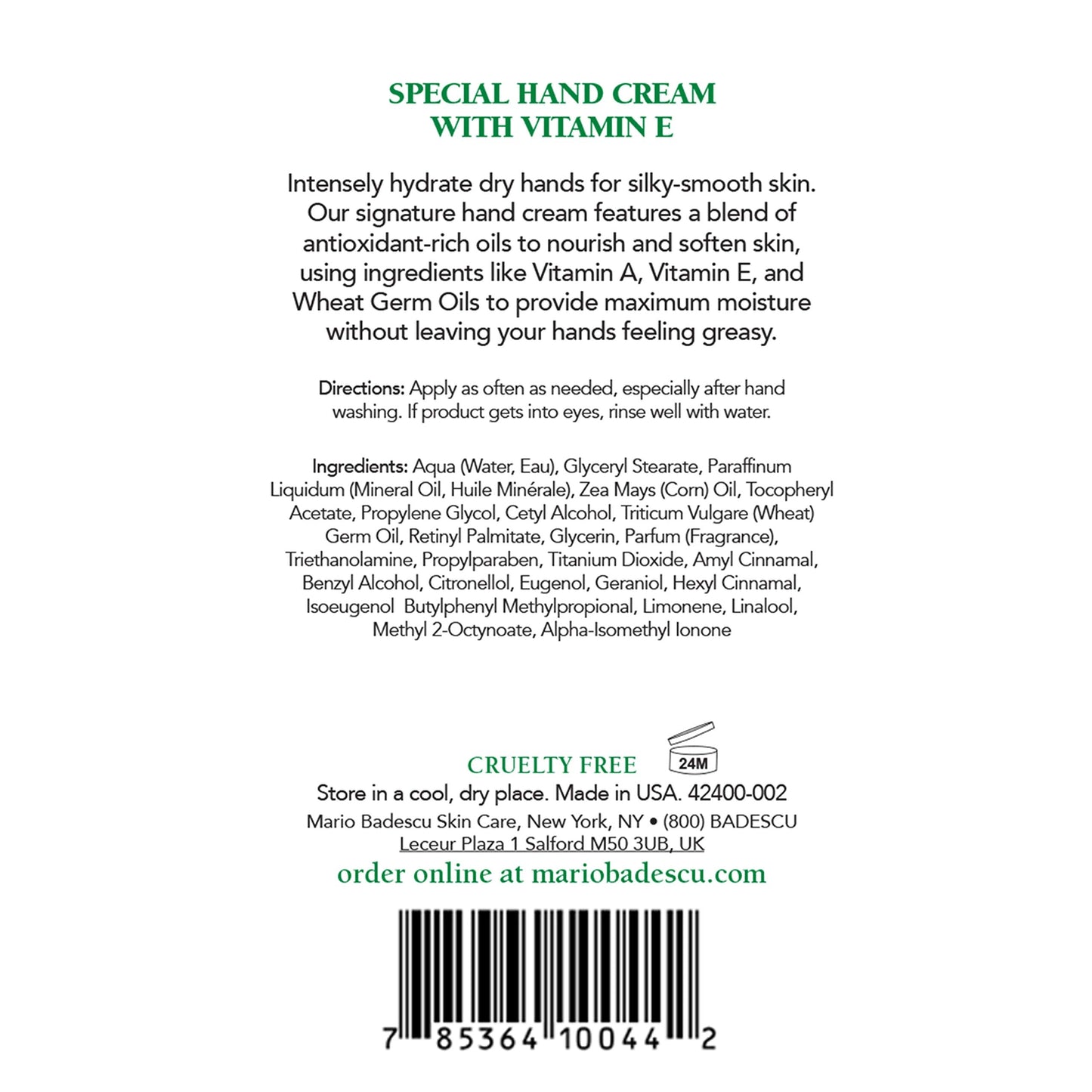 Mario Badescu Unscented Hand Cream with Vitamin E for Men and Women, Non-Greasy, Light and Fast-Absorbing Hand Cream for Dry Cracked Hands, Ideal Beauty & Personal Care Mario Badescu