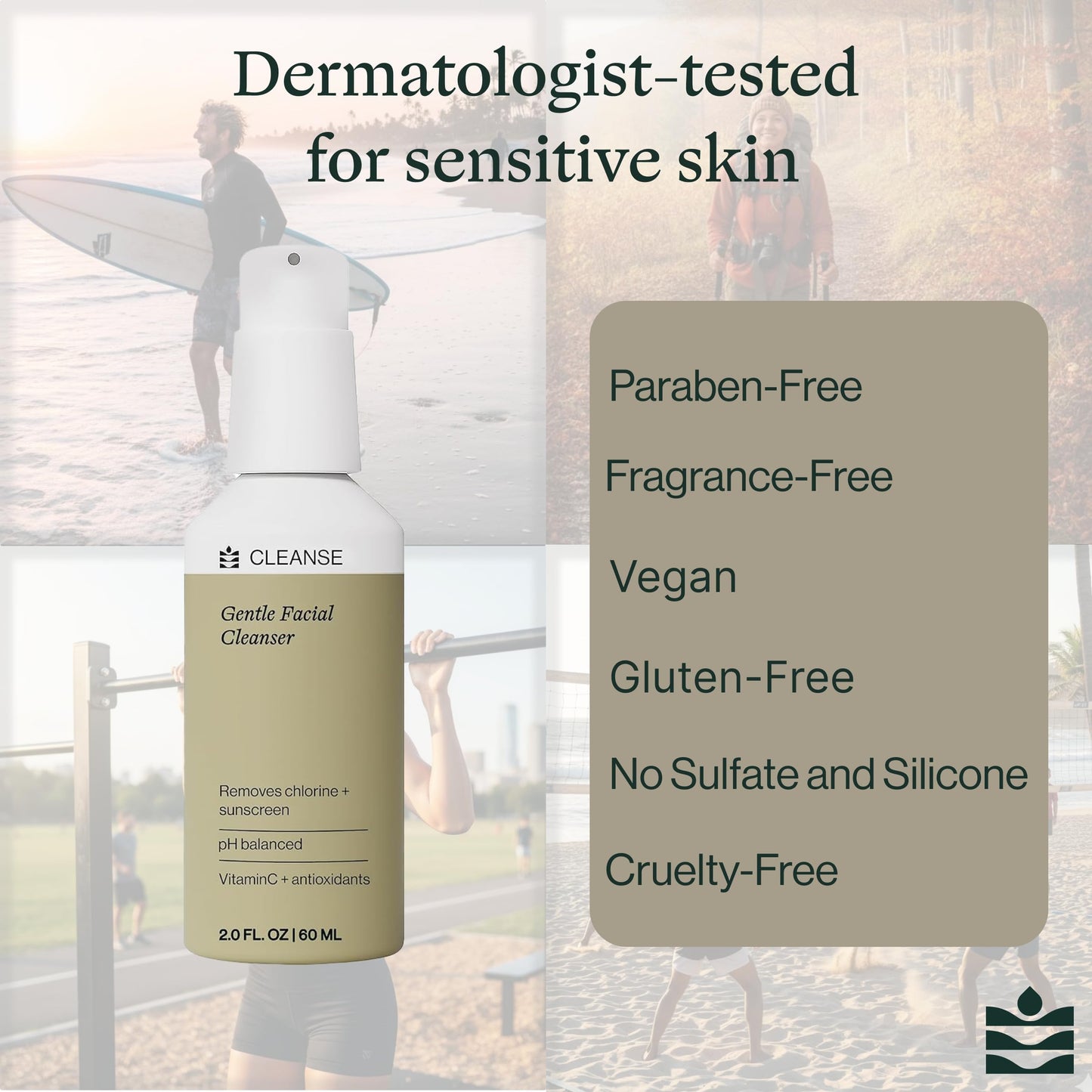 Dermasport Gentle Facial Cleanser for Athletes Hydrating Face Wash with Aloe and Hyaluronic Acid, Removes Chlorine Sweat & Sunscreen, Moisturizing Beauty & Personal Care DERMASPORT SKINCARE