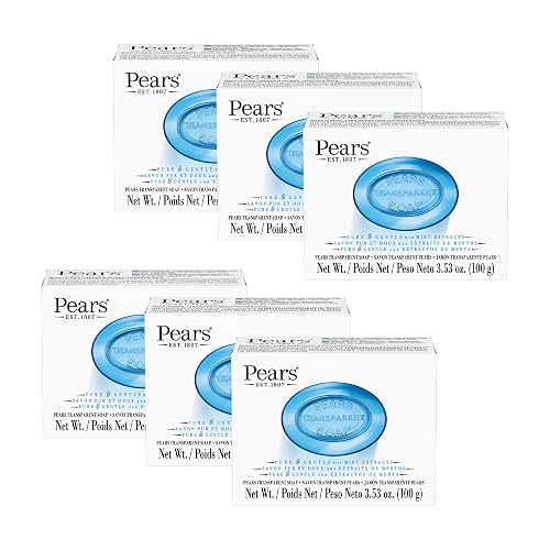 Pears Pure and Gentle with Glycerin and Mint Extracts - Transparent Soap Bar for Radiant Skin - Bar Soap for Women and Men - Blue - 6 pc Beauty & Personal Care Pears