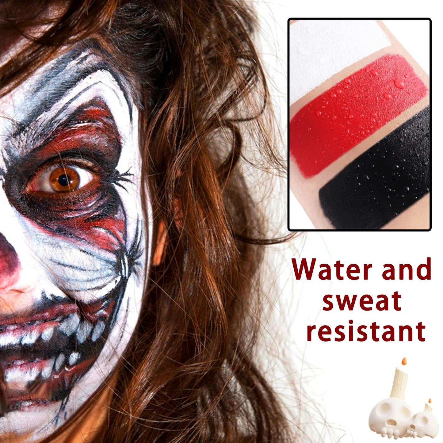 Black White Red Face Body Paint Foundation Cream Makeup,Halloween Cream Clown Face Body Paint Makeup Kit for Goth Zombie Vampire Skeleton Cosplay Beauty & Personal Care XMXueMei