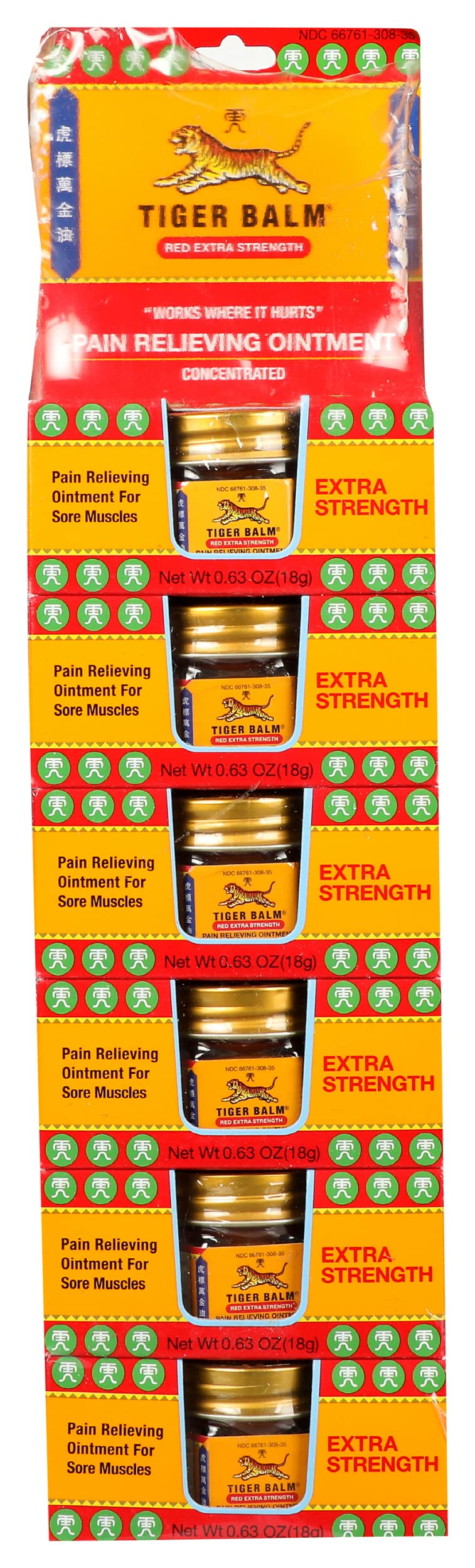 Tiger Balm Red Extra Strength Rub Balm, Alcohol Free, Cruelty Free, 0.63 Ounce (Pack of 6) Beauty and Personal Care Tiger Balm