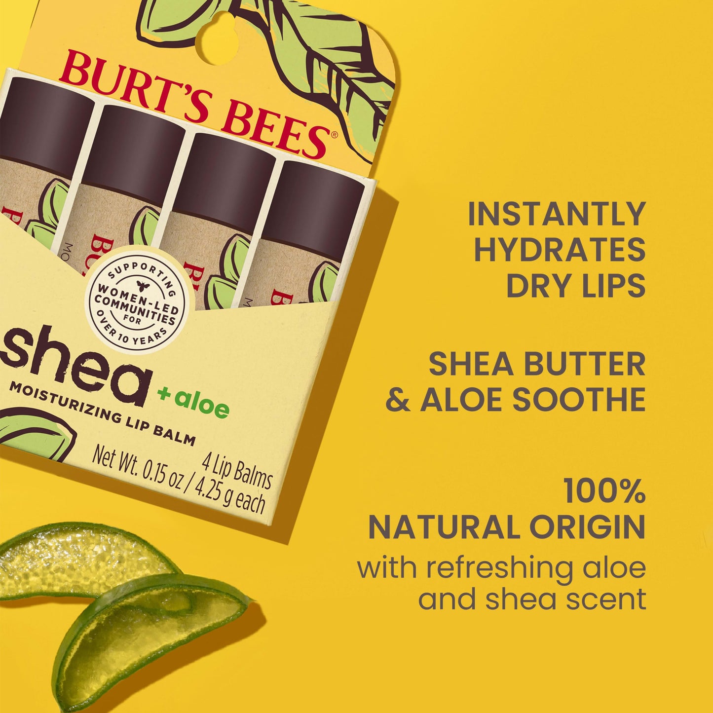 Burt's Bees Shea and Aloe Moisturizing Lip Balm, Lip Moisturizer With Responsibly Sourced Beeswax, Tint-Free, Natural Origin Conditioning Treatment, 4 Beauty and Personal Care Burt's Bees
