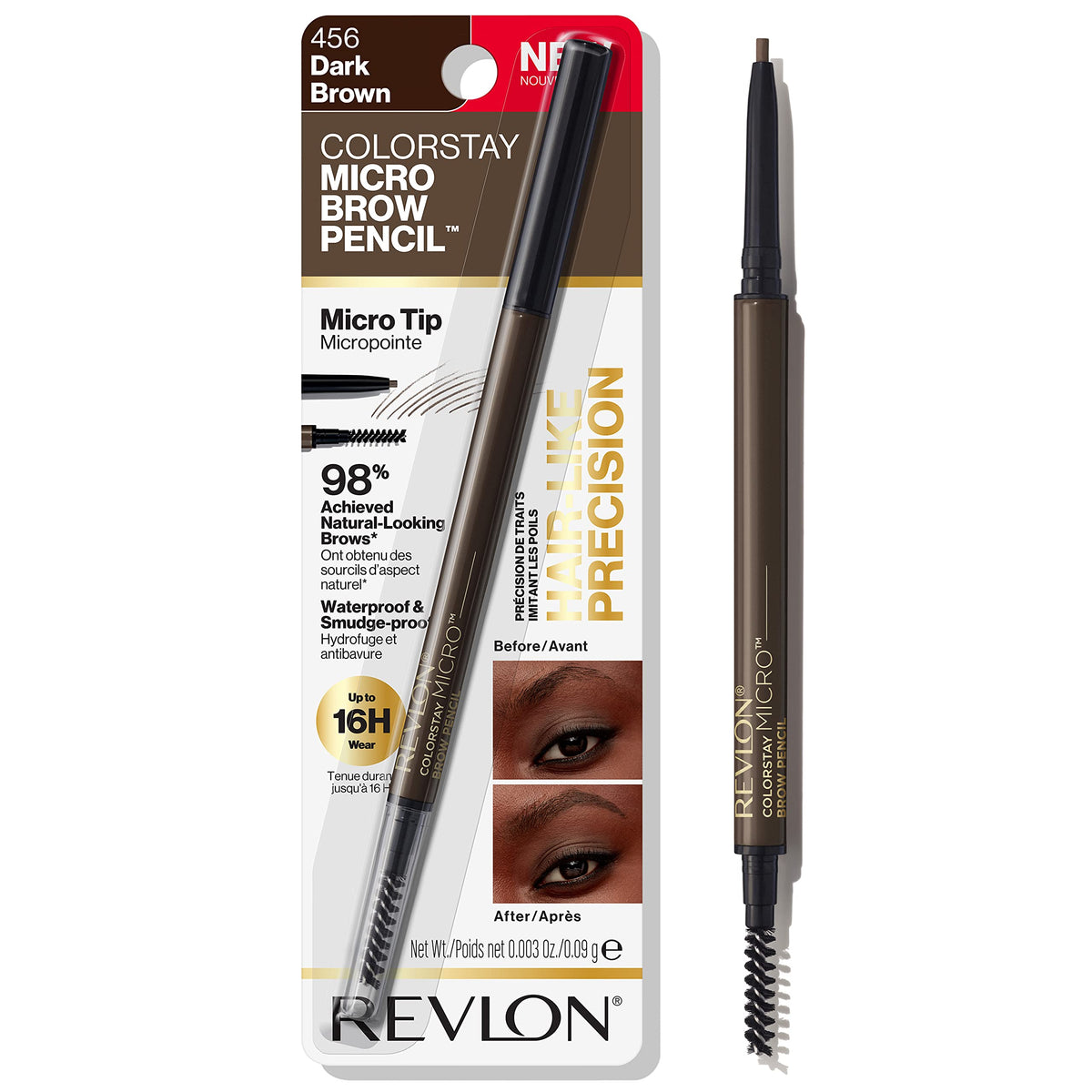 Revlon ColorStay Micro Eyebrow Pencil with Built In Spoolie Brush, Infused with Argan and Marula Oil, Stocking Stuffer for Her, 456 Dark Brown, 0.003… Beauty & Personal Care REVLON