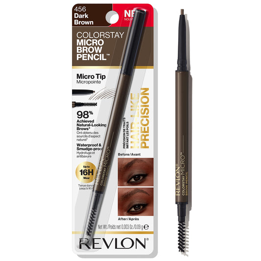 Revlon ColorStay Micro Eyebrow Pencil with Built In Spoolie Brush, Infused with Argan and Marula Oil, Stocking Stuffer for Her, 456 Dark Brown, 0.003… Beauty & Personal Care REVLON