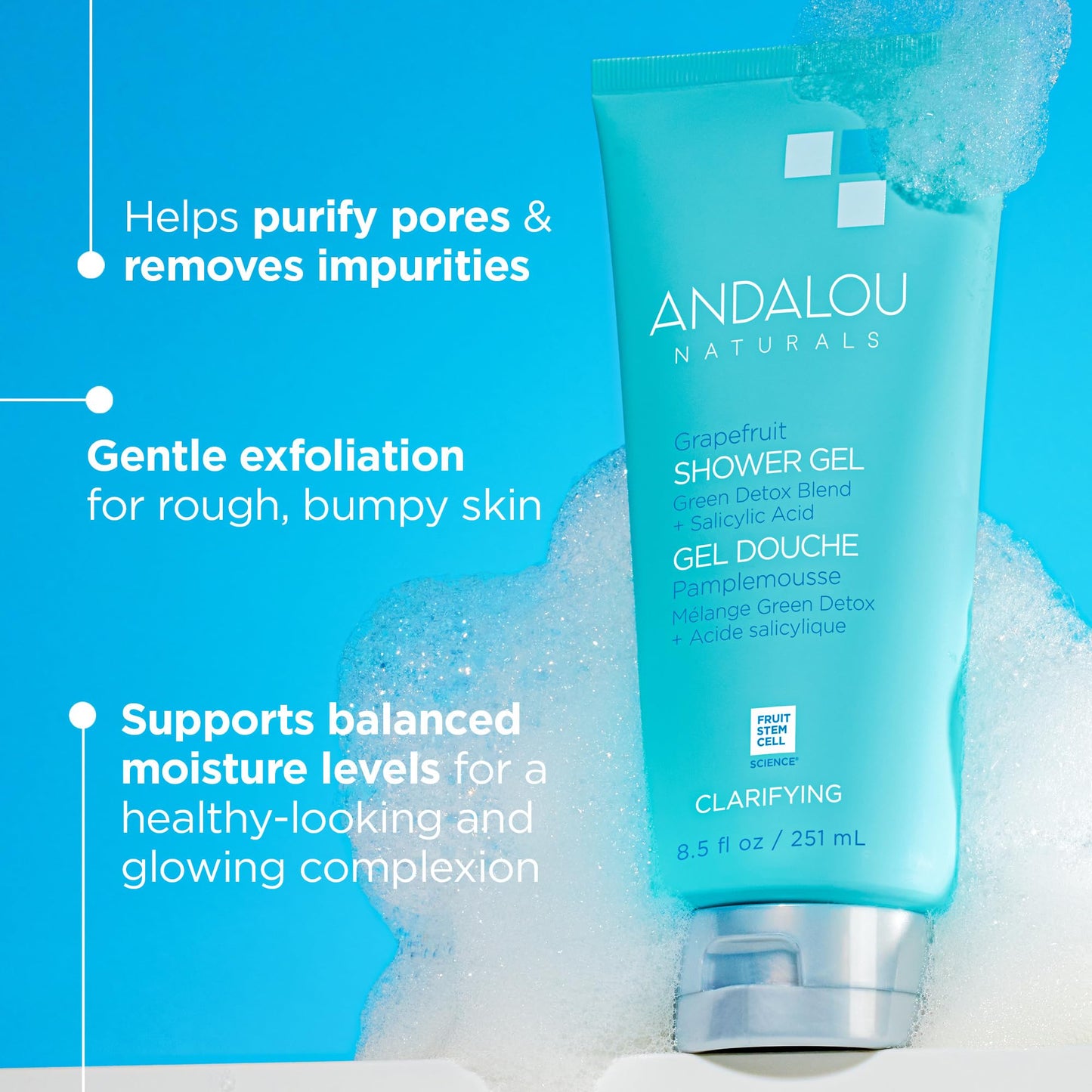 Andalou Naturals Body Wash, Clarifying Grapefruit Shower Gel, Gentle Exfoliating Salicylic Acid Body Wash with Tea Tree & Witch Hazel, Targets Back Beauty & Personal Care Andalou Naturals