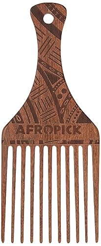 AFROPICK Wood Hair Pick for Long, Thick, Curly, & Afro Hair (Engraved Brown) Beauty & Personal Care Afropick