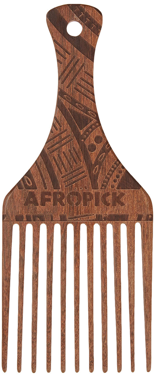 AFROPICK Wood Hair Pick for Long, Thick, Curly, & Afro Hair (Engraved Brown) Beauty & Personal Care Afropick